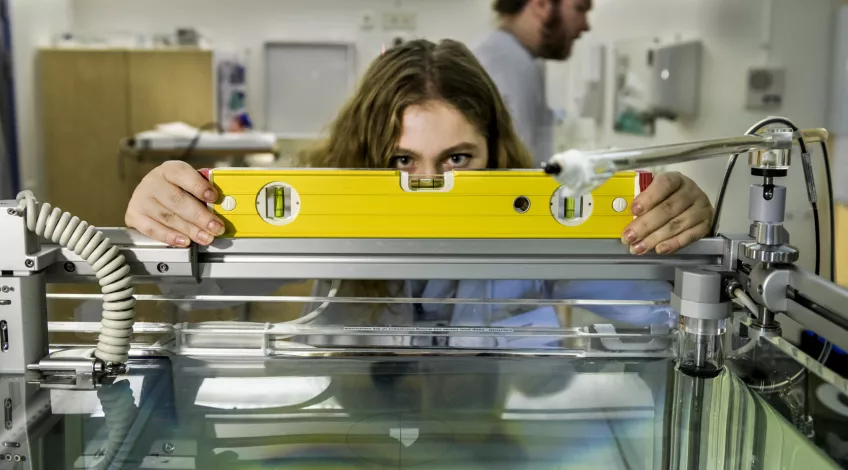 A woman is measuring 